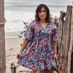 Summersalt Painted Meadows The Tie Neck Floral Tiered Mini Dress Vacation Sz 1X